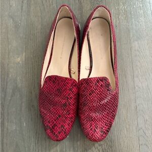 Red Snake Print Women's Loafers